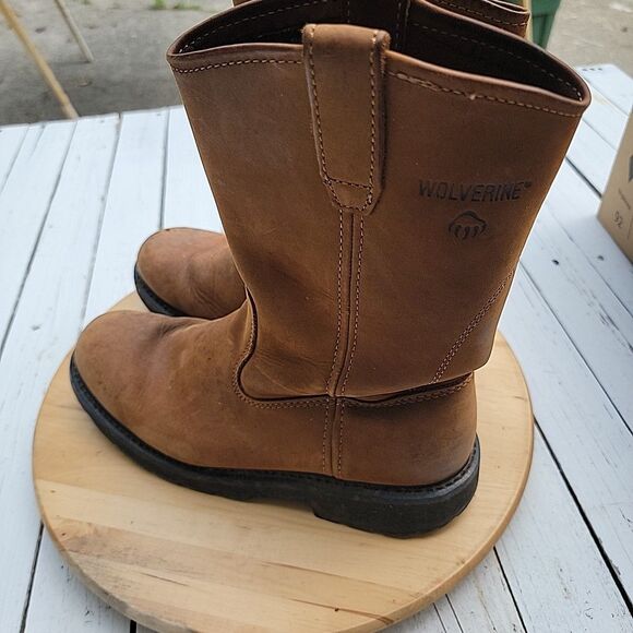 Wolverine Boots Mens Steel Toe Brown Leather Size 10.5 M Pull On Work W04727 main image 4